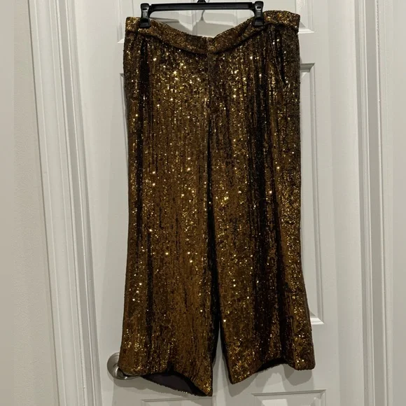 J.Crew Gold Sequin Crop Pants Women Sparkle Party Holiday Evening Ankle Trouser - Picture 7 of 8